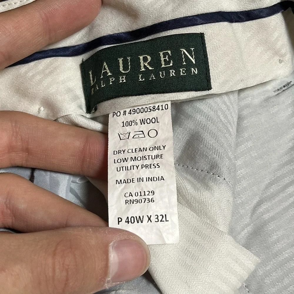 Lauren Ralph Lauren Pants Men 40x32 Gray Wool Plaid Check Preppy Hem Cuffed Logo